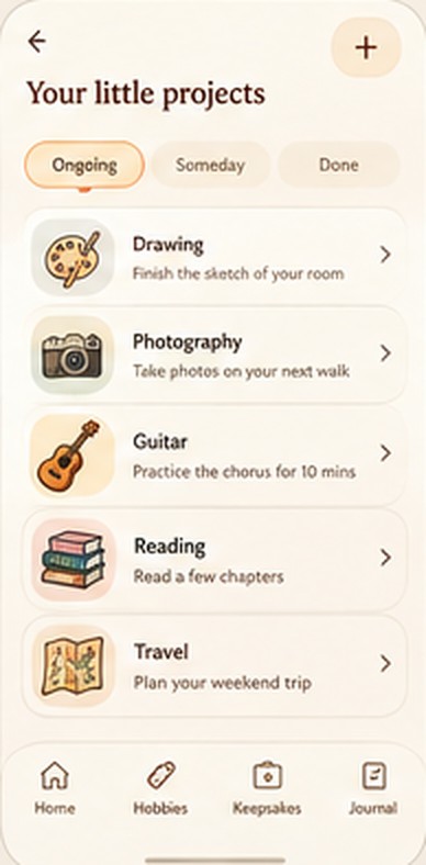 Concept screen: your little projects list
