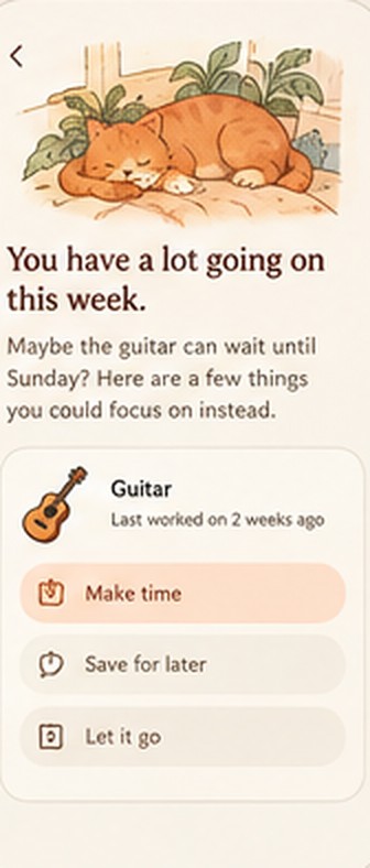 Concept screen: gentle suggestions