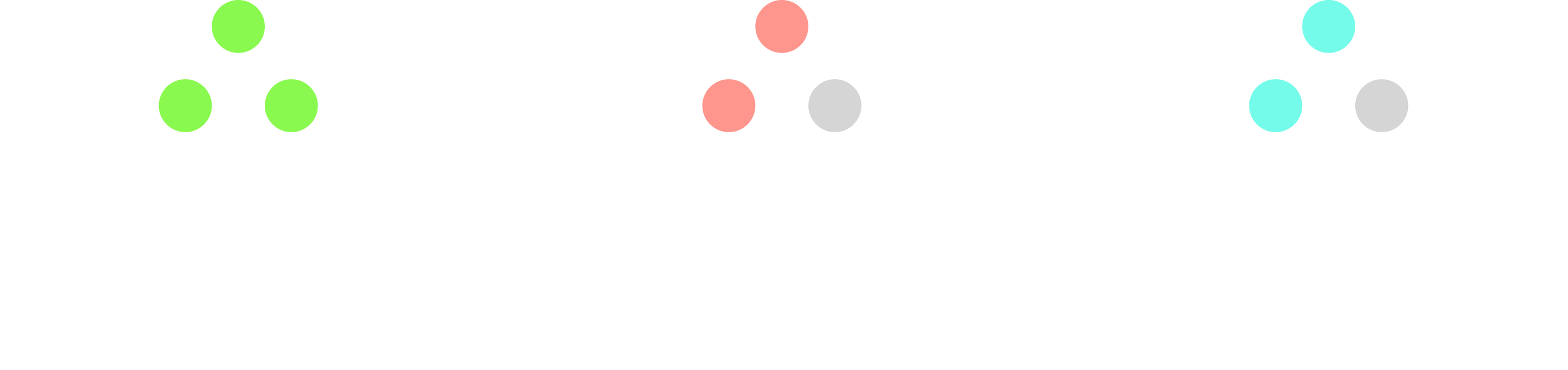 Stylized picture showing one generation of reproductive outcomes of three different lineages.