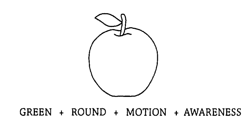 Awareness as a computed feature. A green apple is encoded in the visual  system as a set of stimulus features described by chunks of information that  are bound together. The property of awareness might be another computed  stimulus feature bound to the rest.