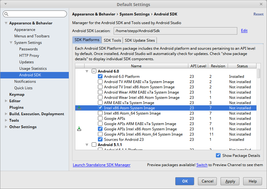 android studio sdk manager accept license