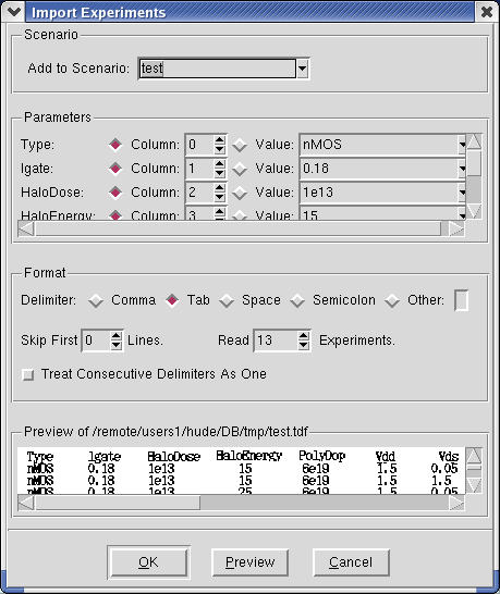 Import Experiments dialog box