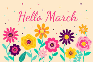 Hello March banners with flowers