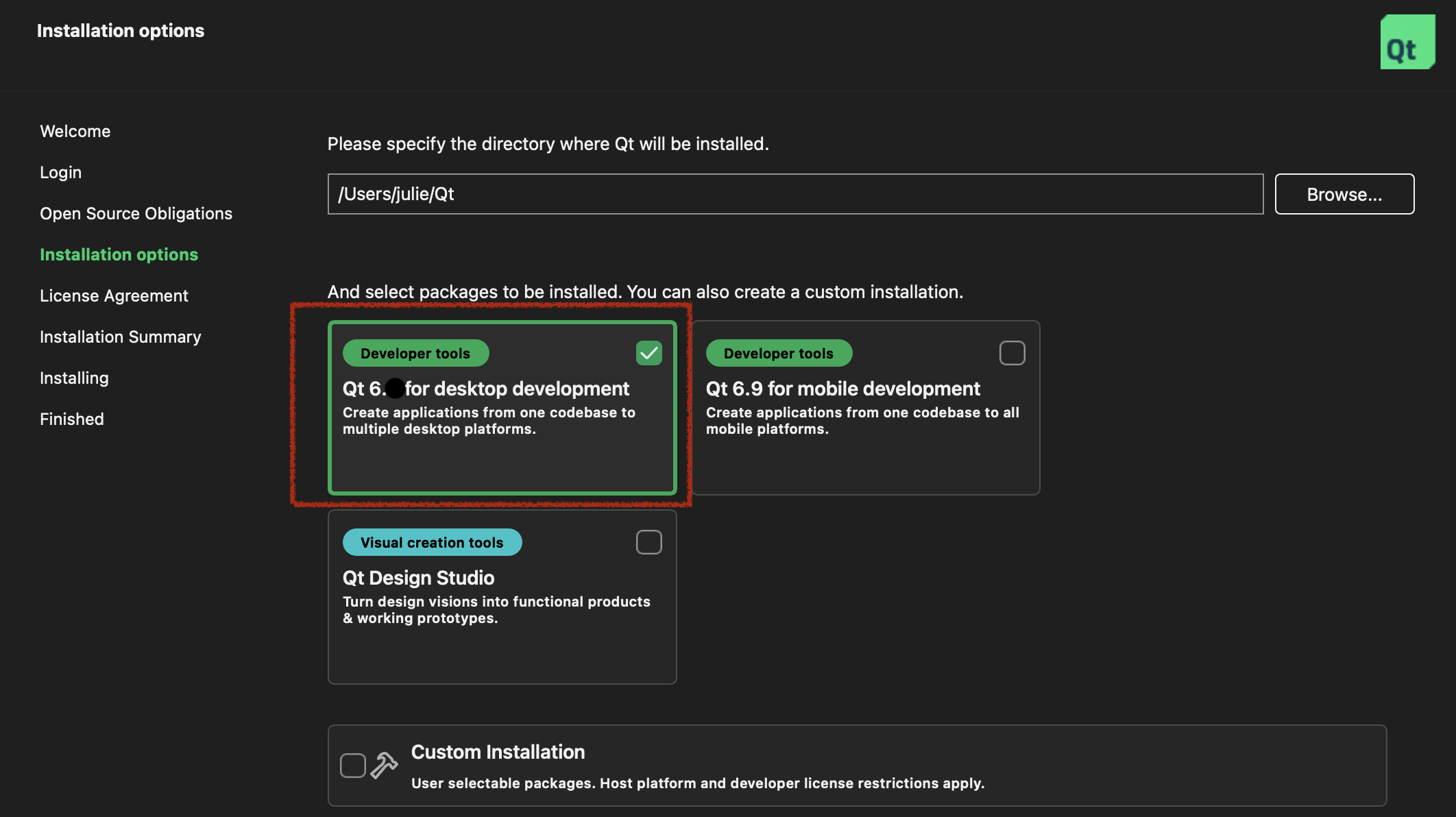 select desktop install