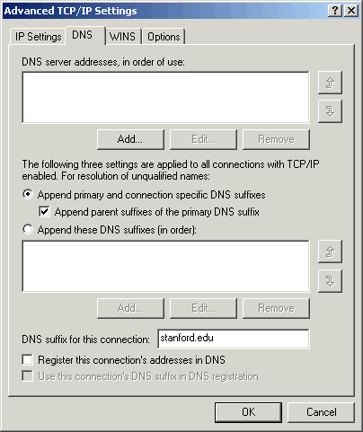 Advanced TCP/IP Settings - DNS tab