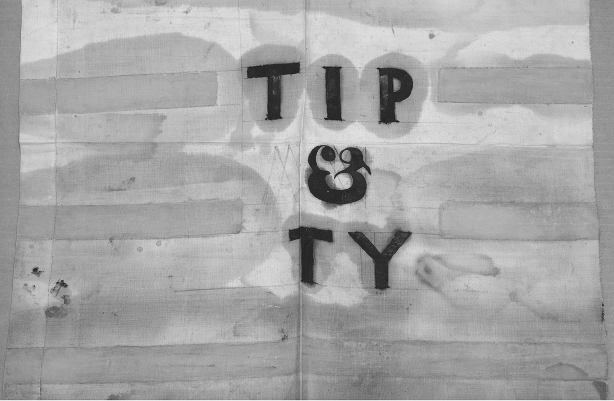 The popular slogan â€œTippecanoe and Tyler Tooâ€ helped the Whigs and William Henry Harrison (with John Tyler) win the presidential election in 1840. Pictured here is a campaign banner with shortened â€œTip and Ty,â€ one of the many ways that Whigs waged the â€œlog cabin campaign.â€
