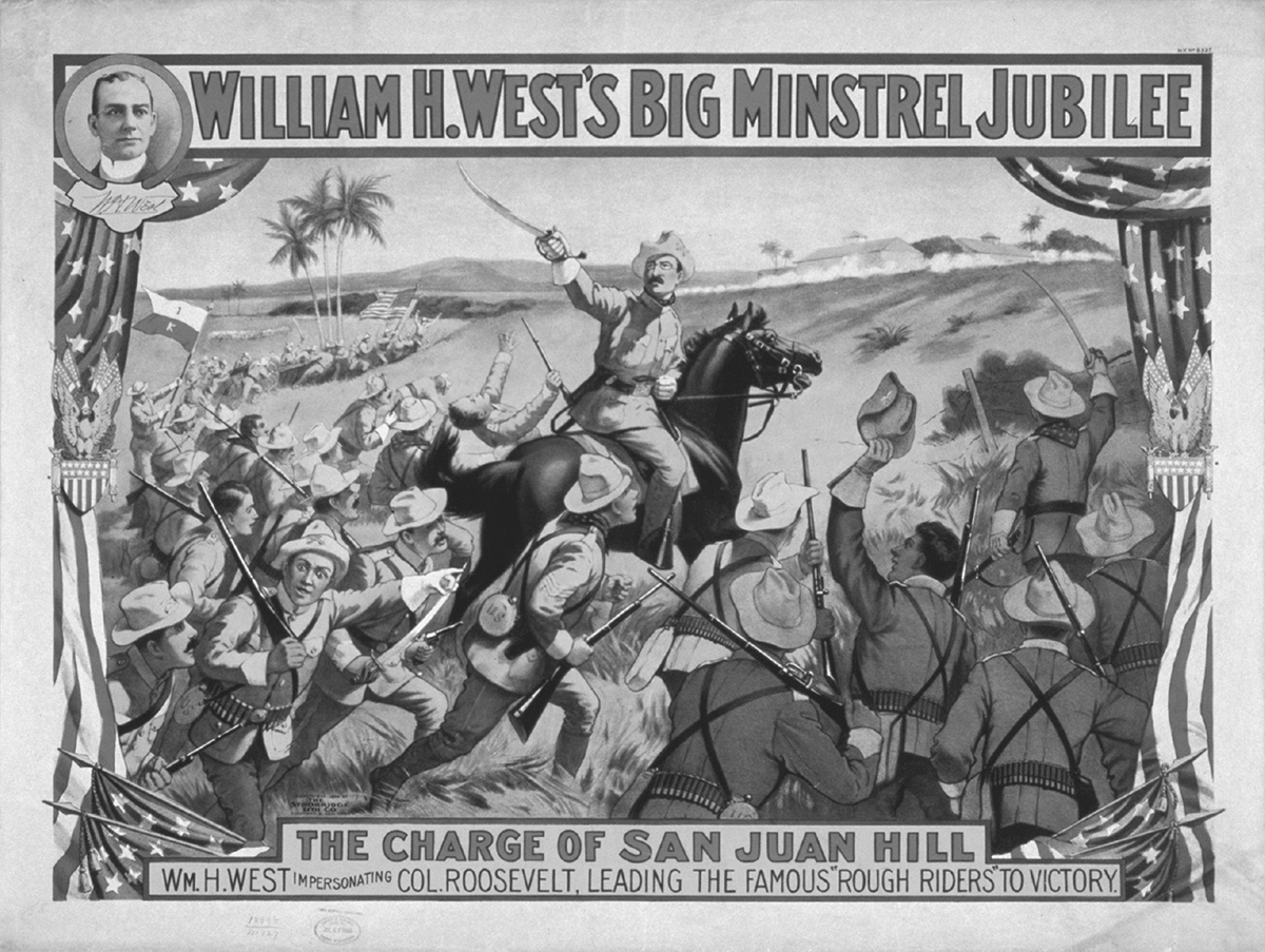 A print depicting a man on horseback leading soldiers up a hill.