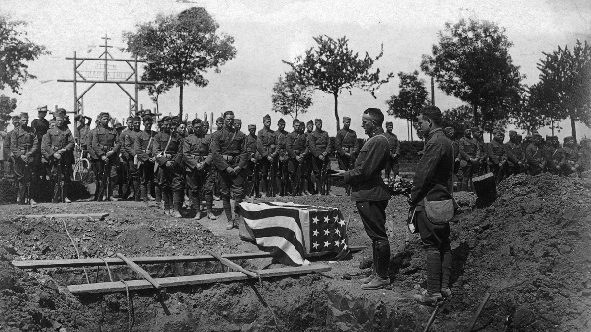 Burial of an American soldier in Europe.