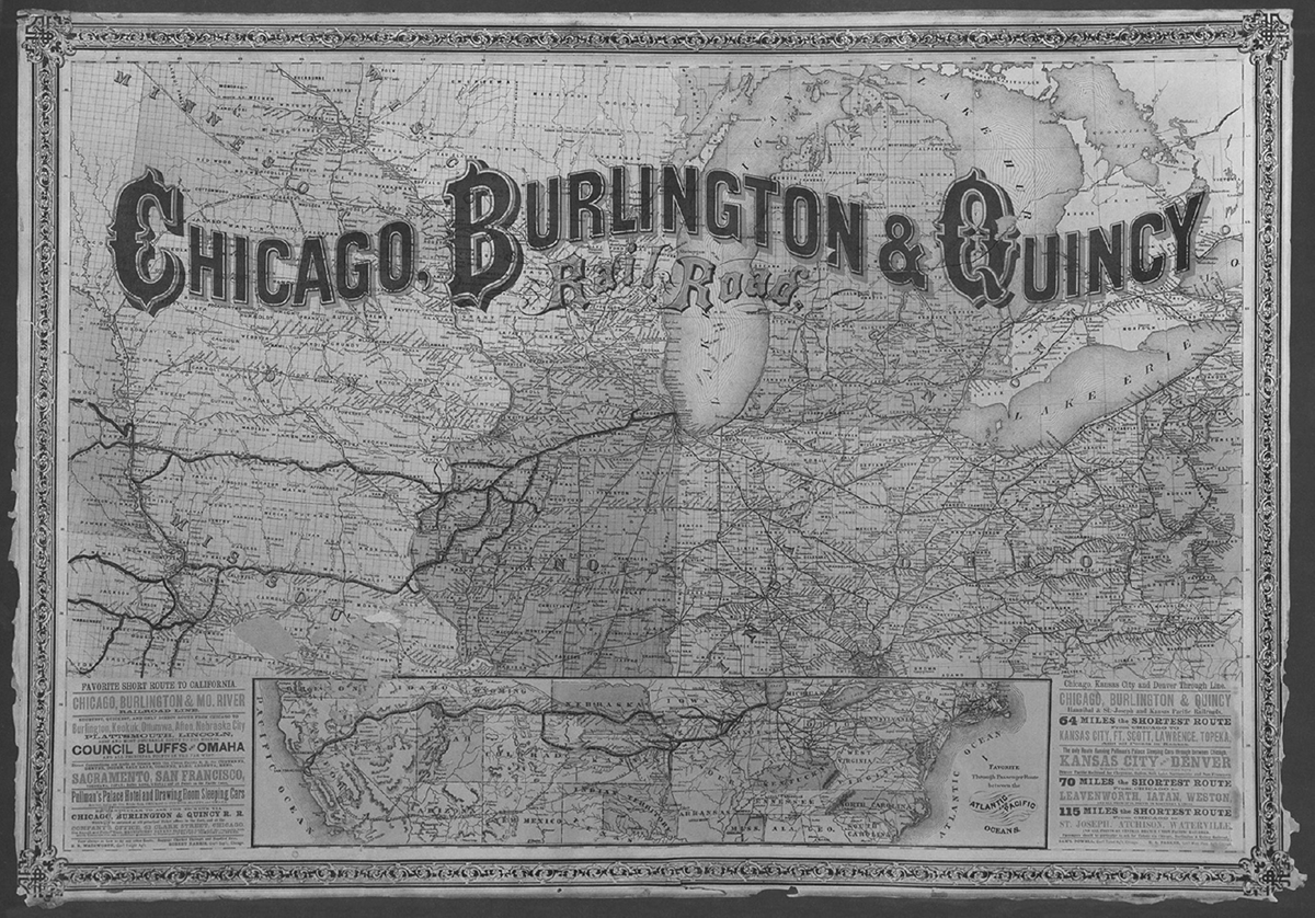 A map of railroads in the American Midwest.