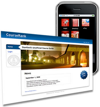 [collage - Stanford Applications: CourseRank homepage super-imposed of a photo of the iPhone]
