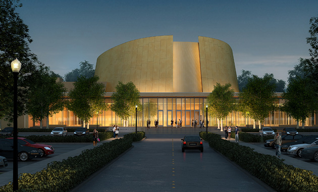 Rendering of the Bing Concert Hall. &copy; Polshek Partnership Architects