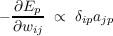 - ∂Ep- ∝  δipajp
  ∂wij
