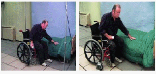 Incorrect (on chair) and correct (in lap) positioning of right hand