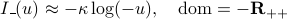 I_(u) approx -kappalog(-u), quad mathrm{dom} = -mbox{bf R}_{++}