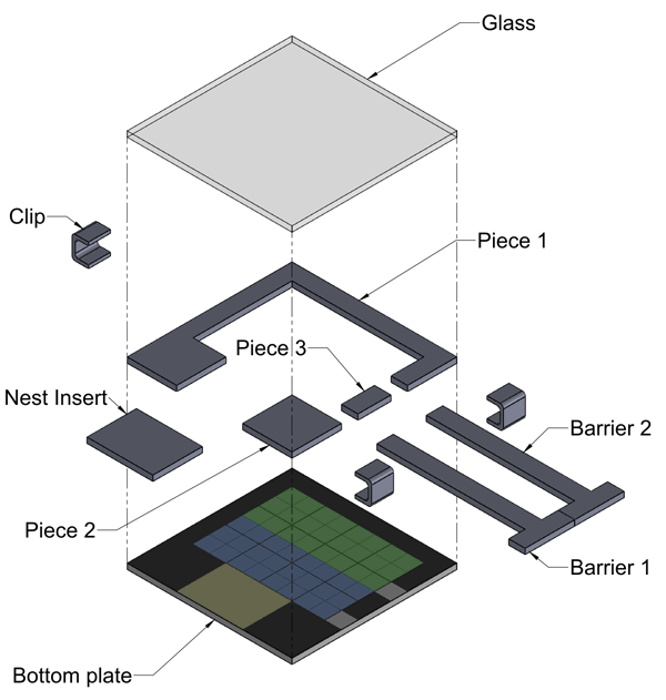 An exploded view of the components of the arena