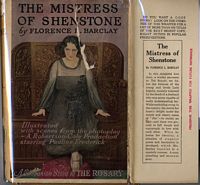 Color dustjacket of Mistress of Shenstone photoplay novel, Pauline Frederick seated
