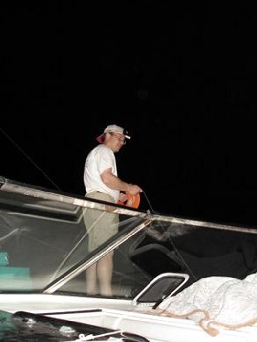 Jeff Koseff taking late-night turbulence structure measurements in Gulf-of-Aquaba.