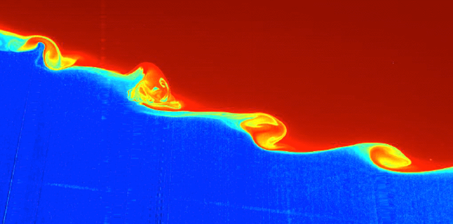 Planar Laser-Induced Fluorescence image of breaking internal waves