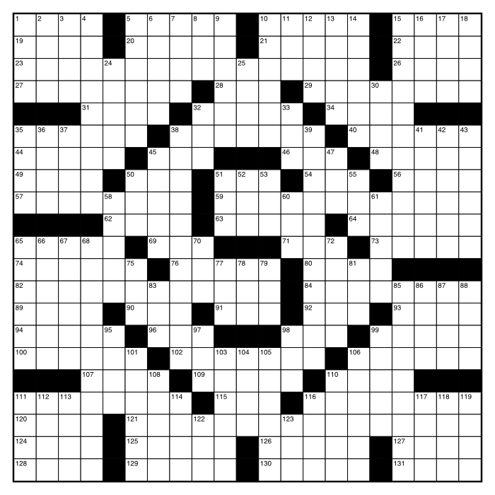 image of crossword; black squares make an S shape in the center