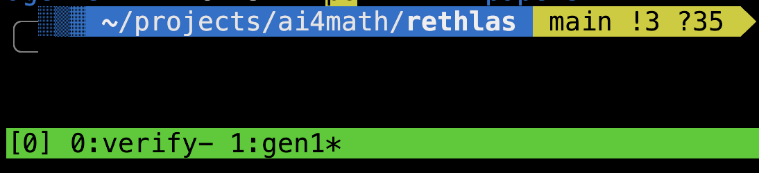 The tmux status bar with verify and gen1 windows