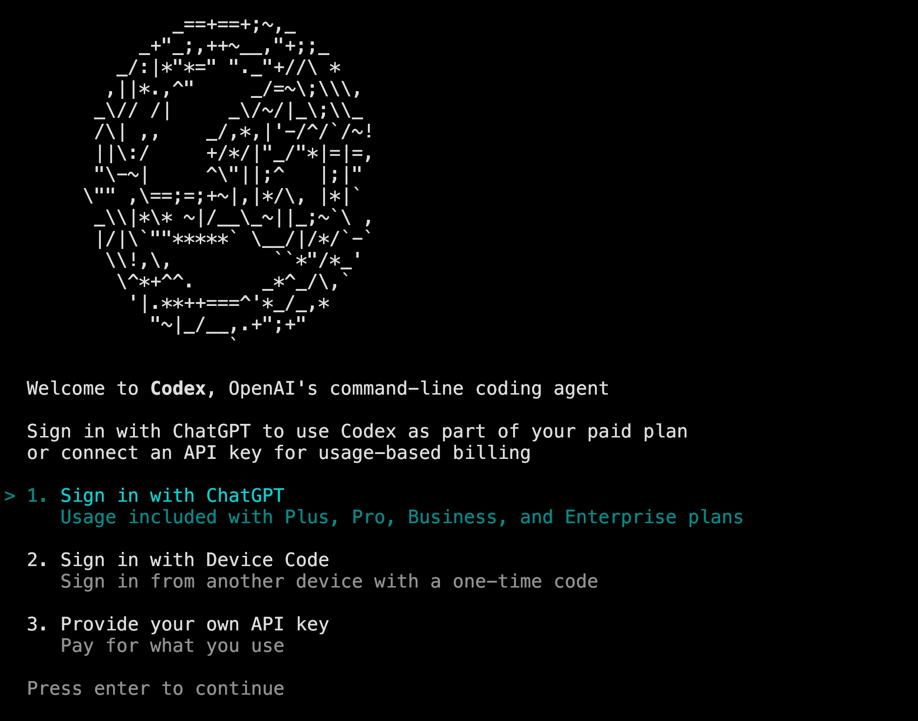 Codex CLI login screen