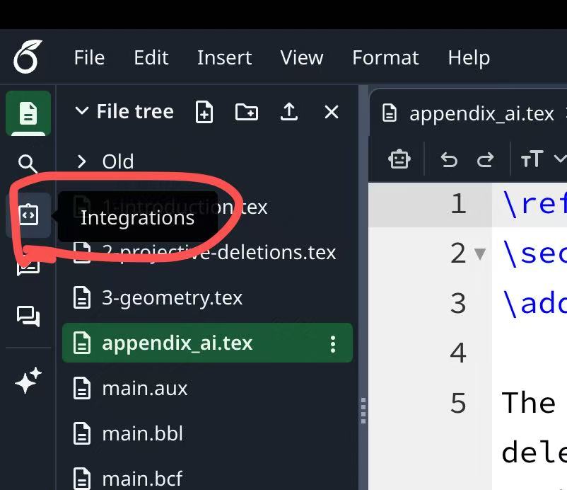 Overleaf Integrations menu