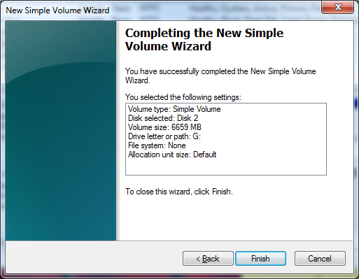 Finish New SImple Volume Wizard
